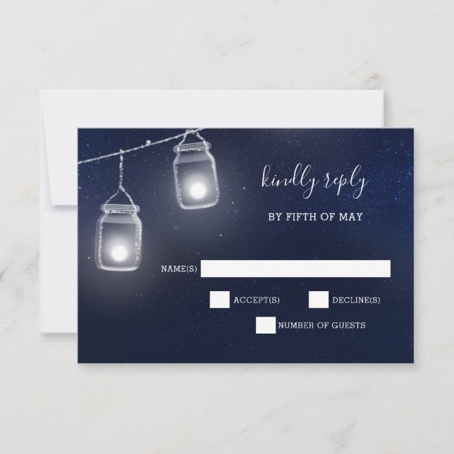 Starry sky mason jars wedding invitations rsvp (Front)