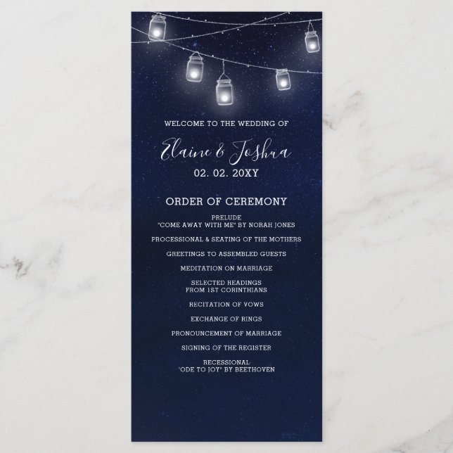 starry sky mason jars Wedding Programs (Front)