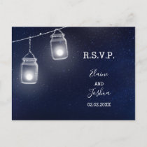 Starry sky mason jars wedding  rsvp invitation postcard