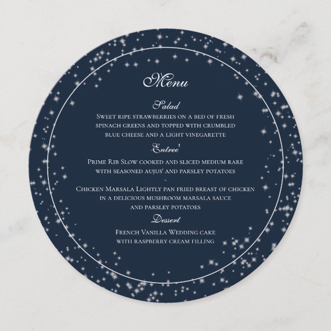 Starry Sky Navy Blue Round Menu (Front)