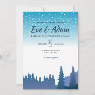 Starry Sky Pine Forest Watercolor Winter Wedding Invitation