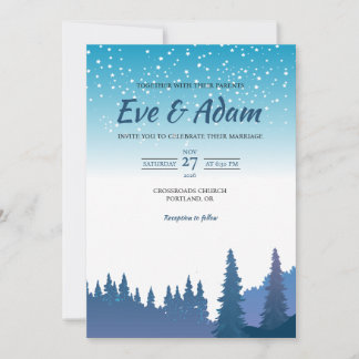 Starry Sky Pine Forest Watercolor Winter Wedding Invitation