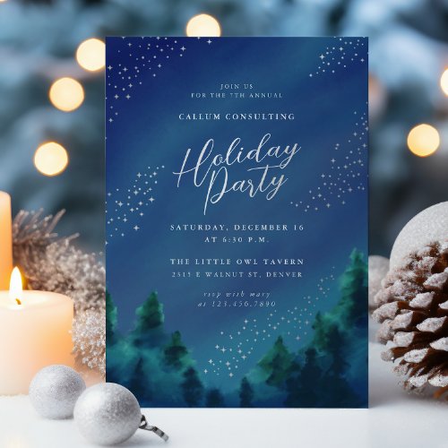 Starry Sky Silver Foil Holiday Party Invitation