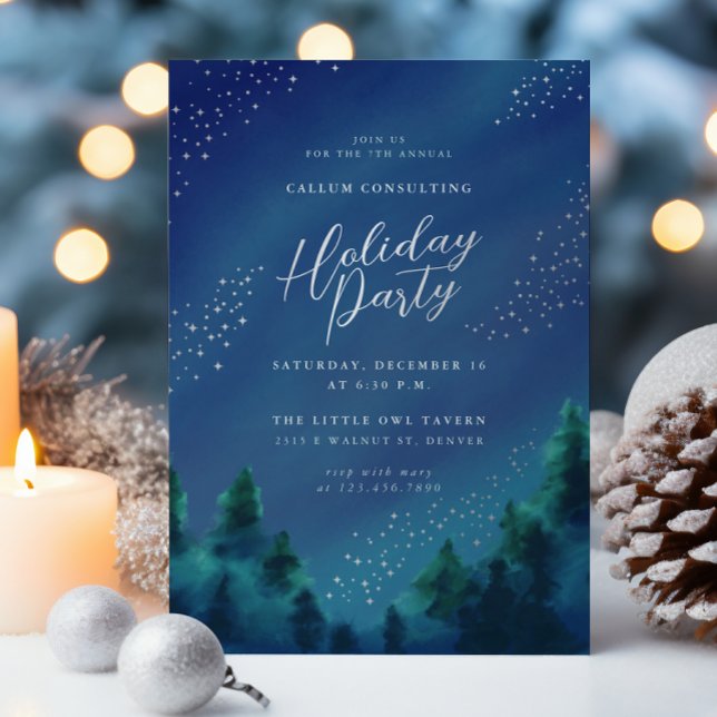 Starry Sky Silver Foil Holiday Party Invitation (Creator Uploaded)