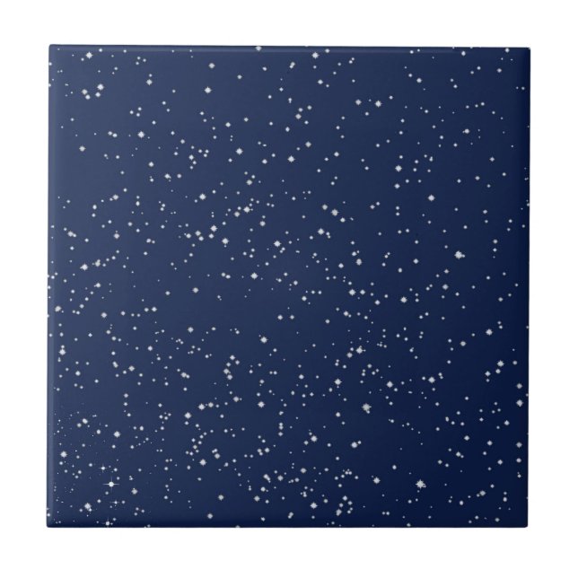 Starry Sky, Stars on Midnight Blue  Ceramic Tile (Front)