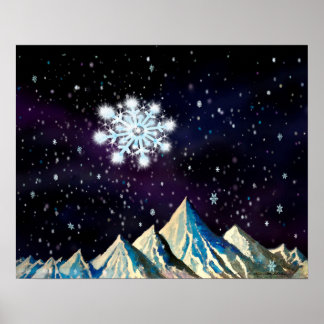 Starry Sky w BIG Snowflakes Poster