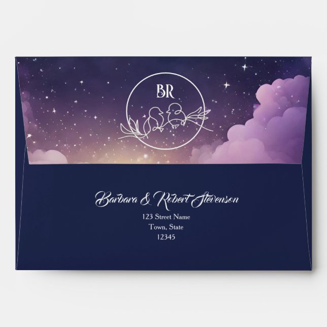 Starry Sky Wedding Envelope with Twilight Clouds  (Back (Top Flap))
