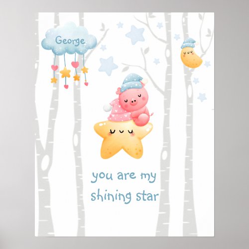 Starry Slumbers With A Charming Piggy  Nursery Poster