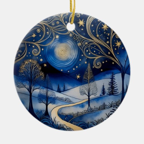Starry Snowy Night Personalized Ornament