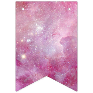 Starry Space Light Pink Watercolor Stars Galaxy Bunting Flags
