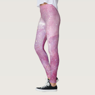 Starry Space Light Pink Watercolor Stars Galaxy Leggings