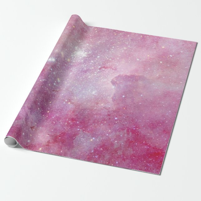 Starry Space Light Pink Watercolor Stars Galaxy Wrapping Paper (Unrolled)