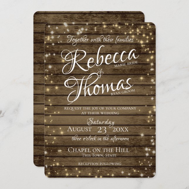Starry Sparkle Lights Rustic Wedding Invitation (Front/Back)