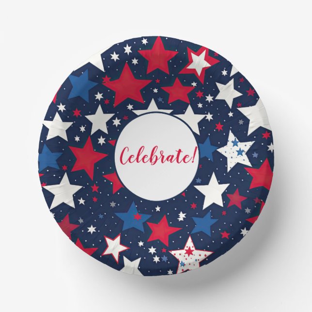 Starry Splendor: Red, White Blue Party Paper Bowls (Front)