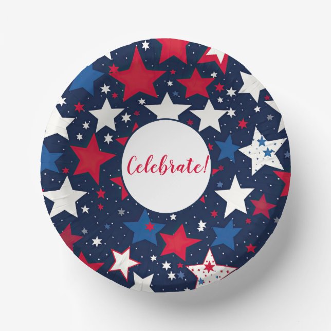 Starry Splendor: Red, White Blue Party Paper Bowls (Front)