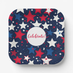 Starry Splendor: Red, White Blue Party Square Paper Plates