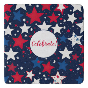 Starry Splendor: Red, White Blue Party Square Trivet