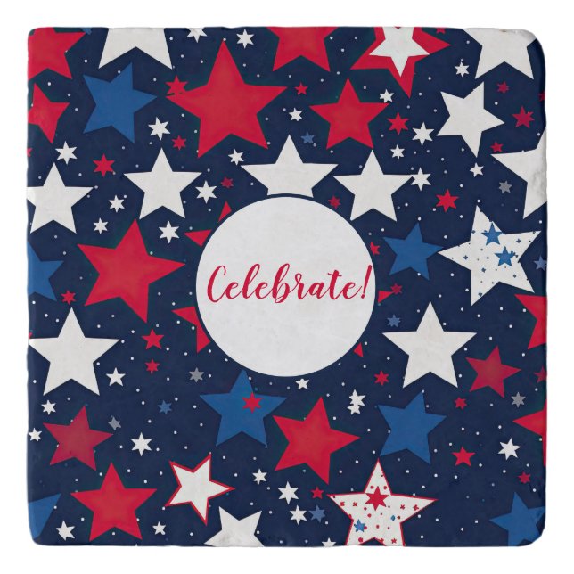 Starry Splendor: Red, White Blue Party Square Trivet (Front)