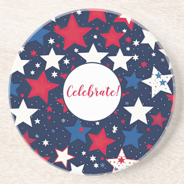 Starry Splendor Red, White, Blue Stone Coaster (Front)