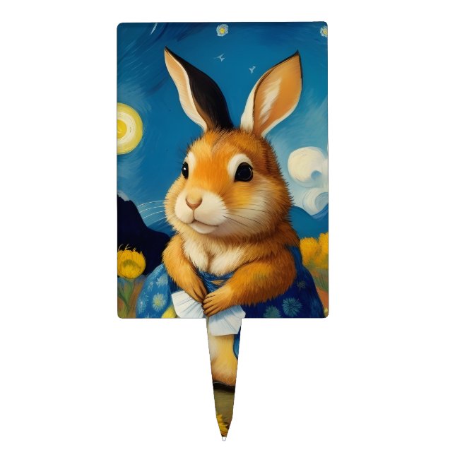 Starry Spring Bunny Cake Pick  (Front)