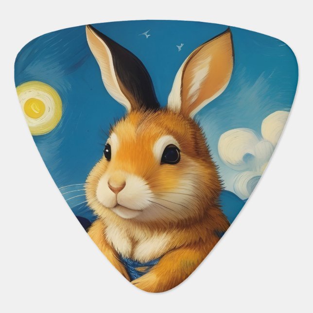 Starry Spring Bunny Guitar Pick  (Front)