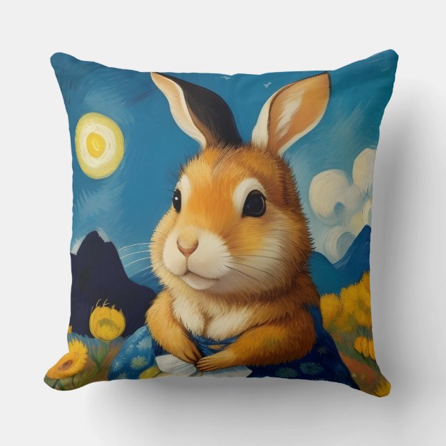 Starry Spring Bunny  Throw Pillow (Front)