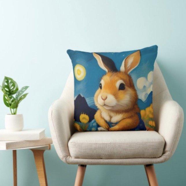 Starry Spring Bunny  Throw Pillow (Creator Uploaded)