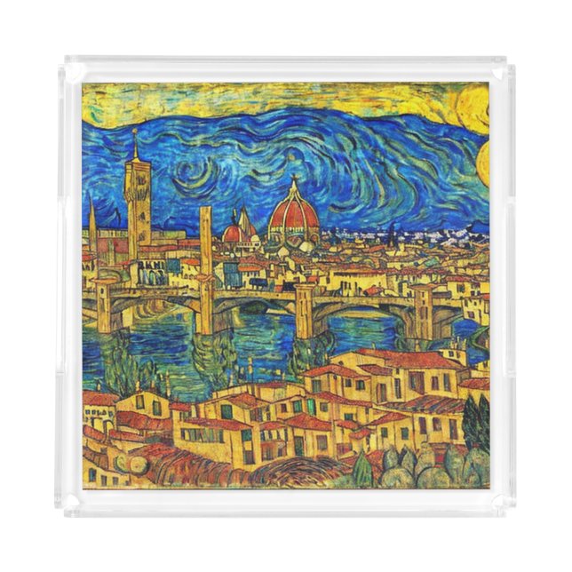 Starry Starry Night Florence Italy Acrylic Tray (Front)