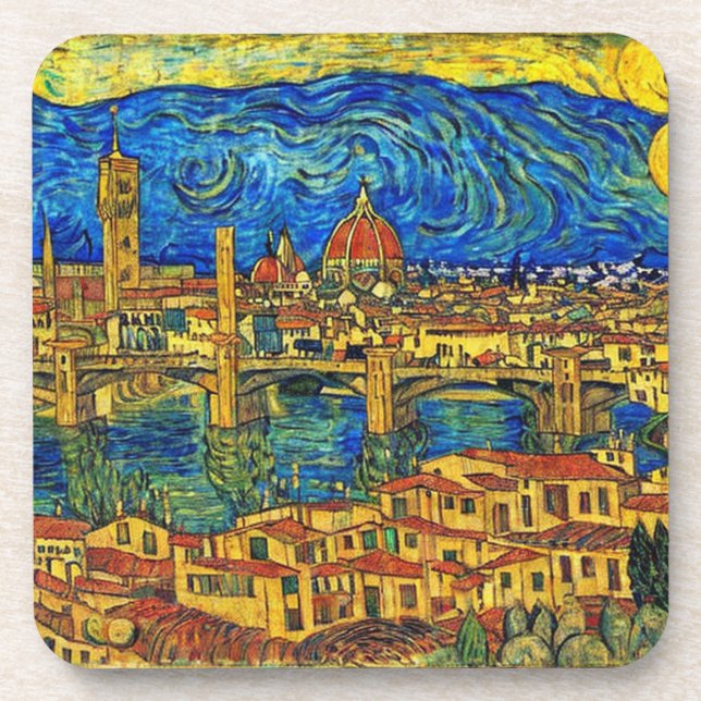 Starry Starry Night Florence Italy Beverage Coaster (Front)