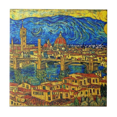 Starry Starry Night Florence Italy Ceramic Tile