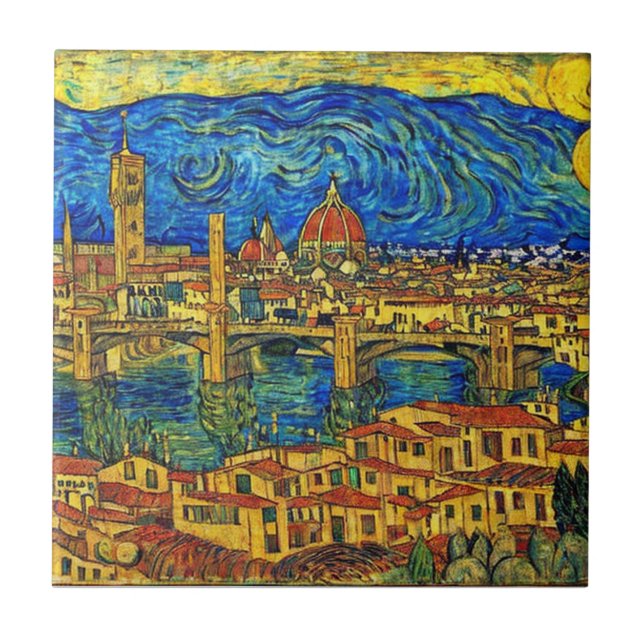 Starry Starry Night Florence Italy Ceramic Tile (Front)