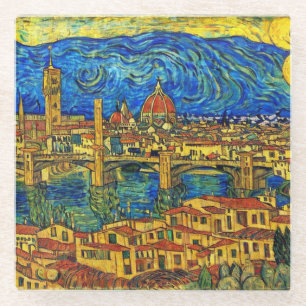 Starry Starry Night Florence Italy Glass Coaster