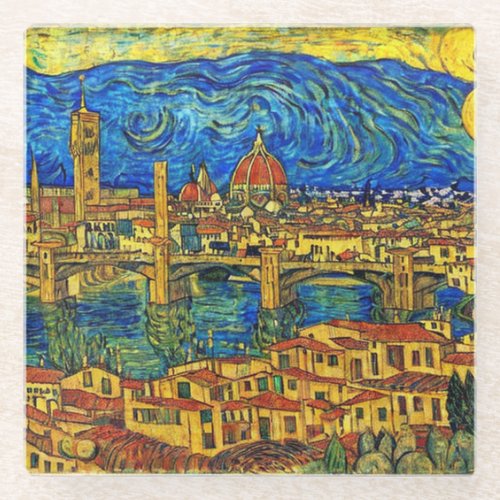 Starry Starry Night Florence Italy Glass Coaster