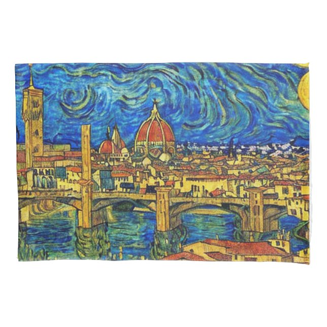 Starry Starry Night Florence Italy Pillow Case (Front)