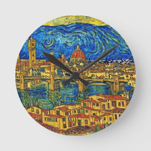 Starry Starry Night Florence Italy Round Clock