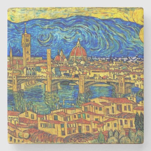 Starry Starry Night Florence Italy Stone Coaster