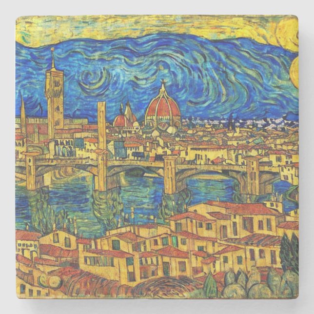 Starry Starry Night Florence Italy Stone Coaster (Front)
