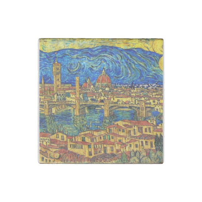 Starry Starry Night Florence Italy Stone Magnet (Front)