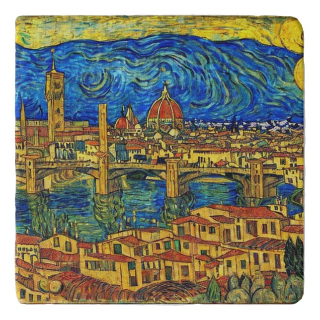 Starry Starry Night Florence Italy Throw Pillow Trivet (Front)