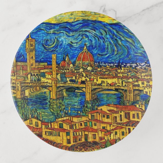 Starry Starry Night Florence Italy Trinket Tray (Front)