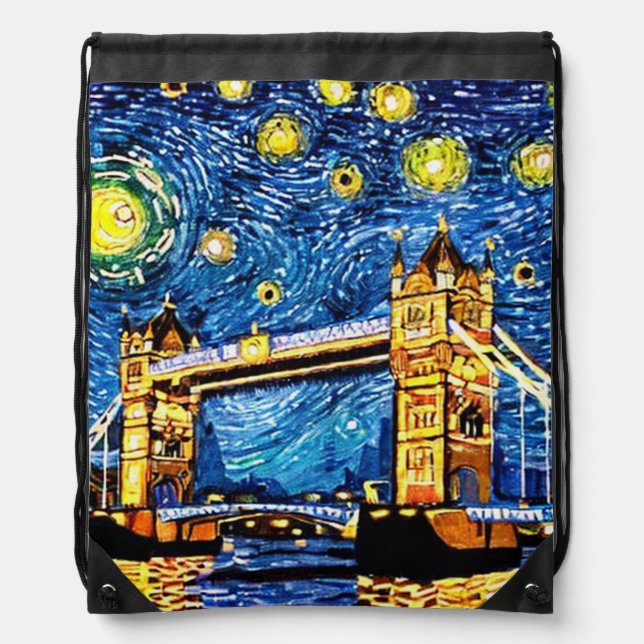 Starry Starry Night London England Drawstring Bag (Front)