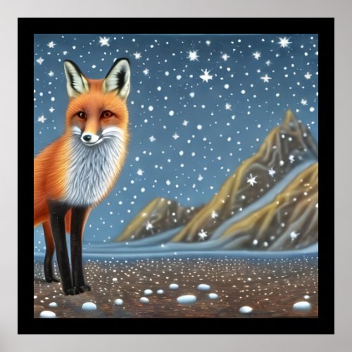 Starry Starry Night Storybook Fox Poster