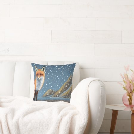Starry Starry Night Storybook Fox Throw Pillow