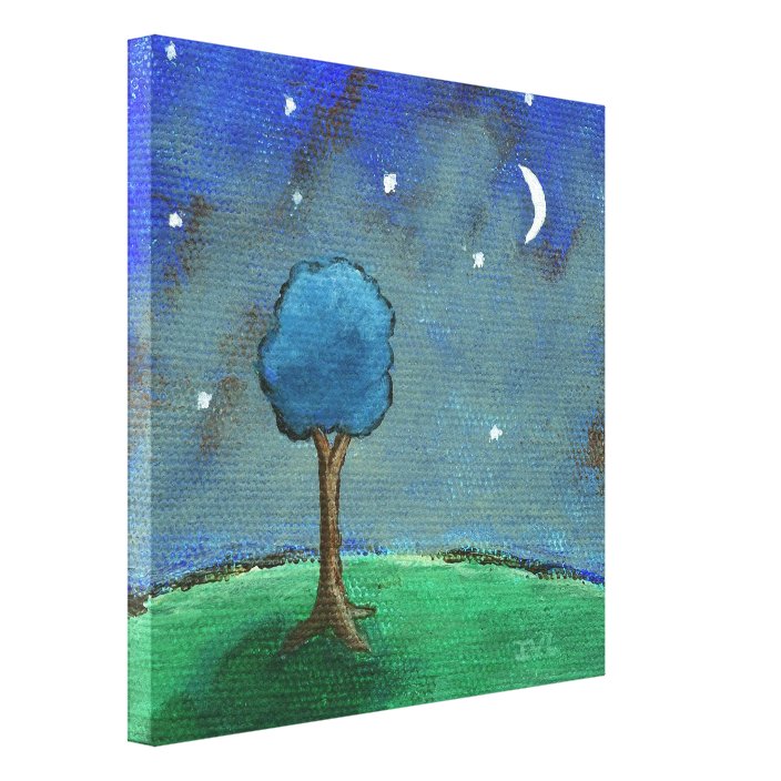 Starry Starry Night, Whimsical Tree Landscape Art Canvas Print | Zazzle.com