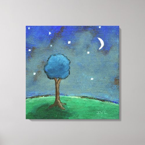 Starry Starry Night Whimsical Tree Landscape Art Canvas Print