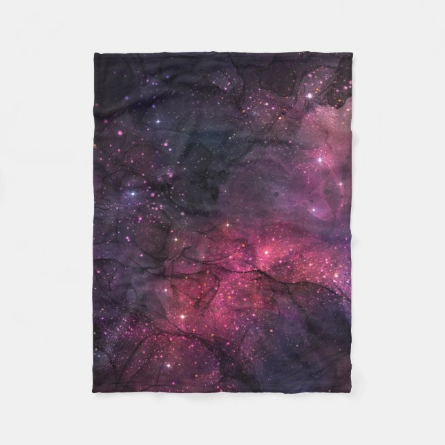 Starry Stars Outer Space Galaxy Planetary Pattern Fleece Blanket (Front)