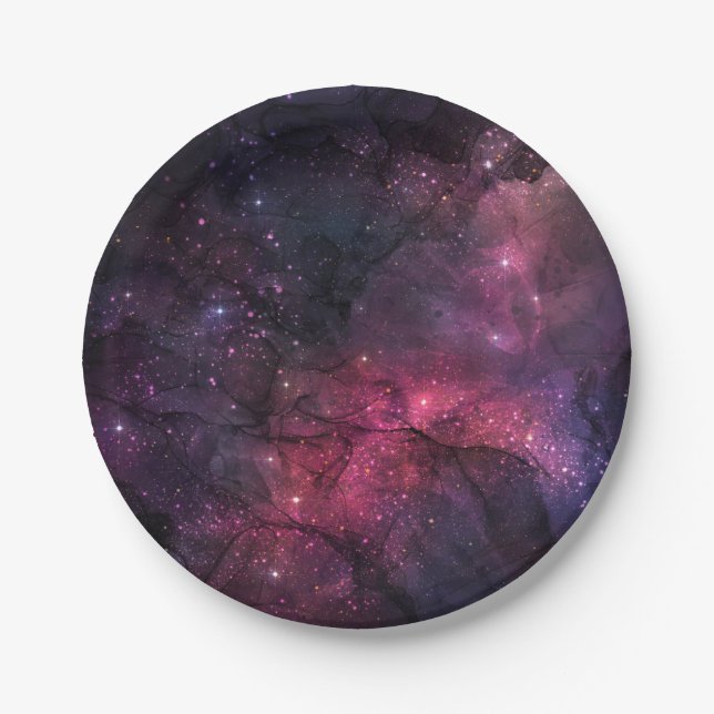 Starry Stars Outer Space Galaxy Planetary Pattern Paper Plates (Front)
