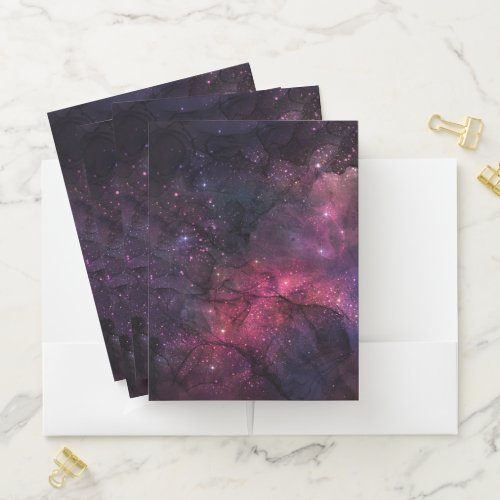 Starry Stars Outer Space Galaxy Planetary Pattern Pocket Folder