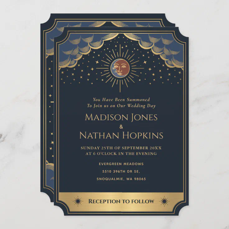 Starry Sun and Moon Tarot Card Wedding Invitation