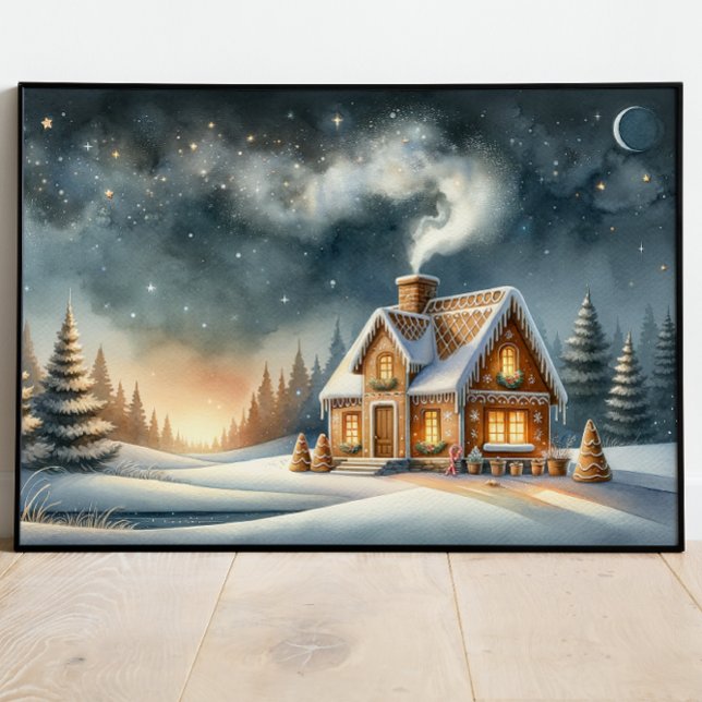 Starry Sweets - The Gingerbread House At Night Poster (Creator Uploaded)